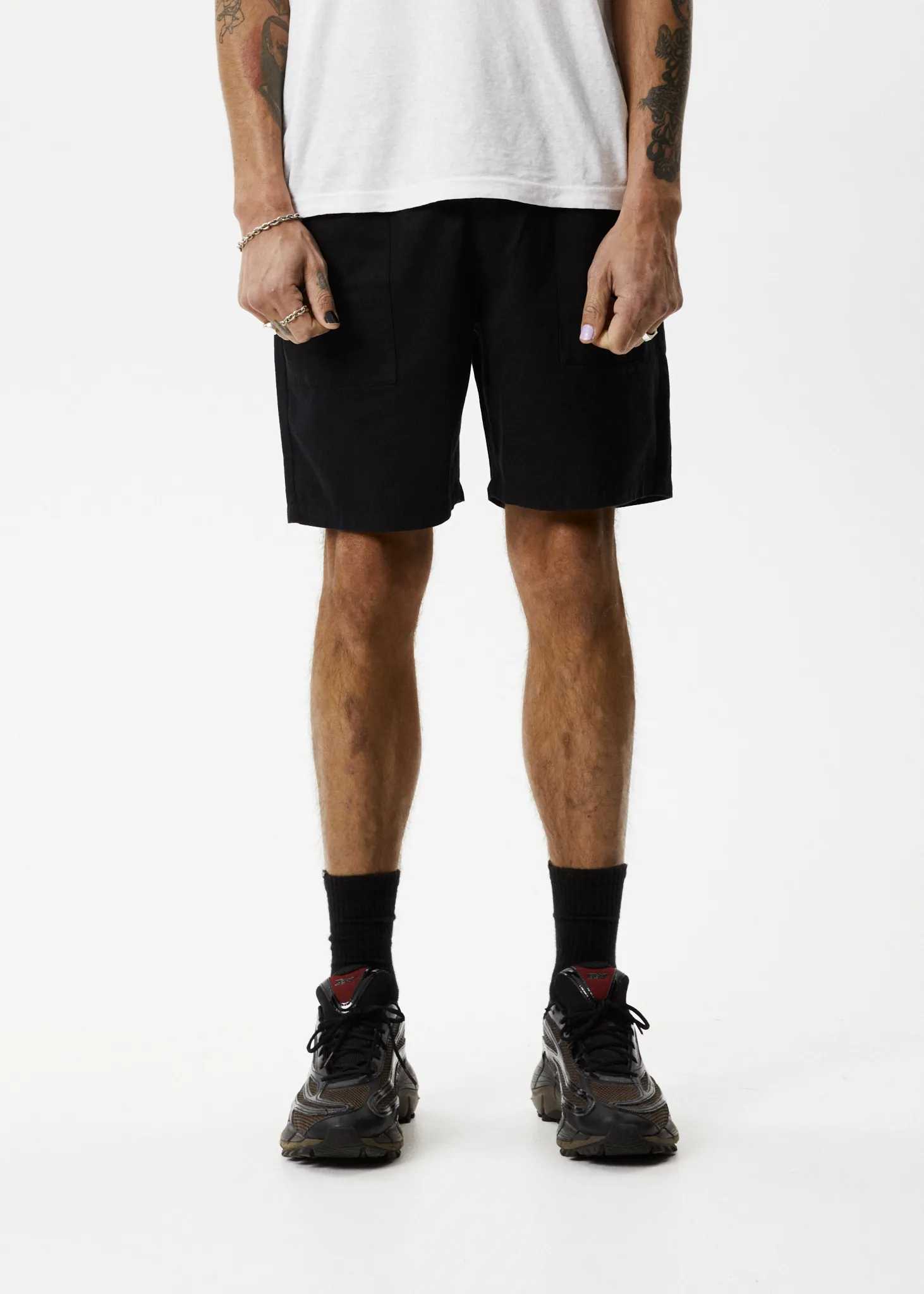 AFENDS Mens Cabal - Elastic Waist Technical Shorts - Black