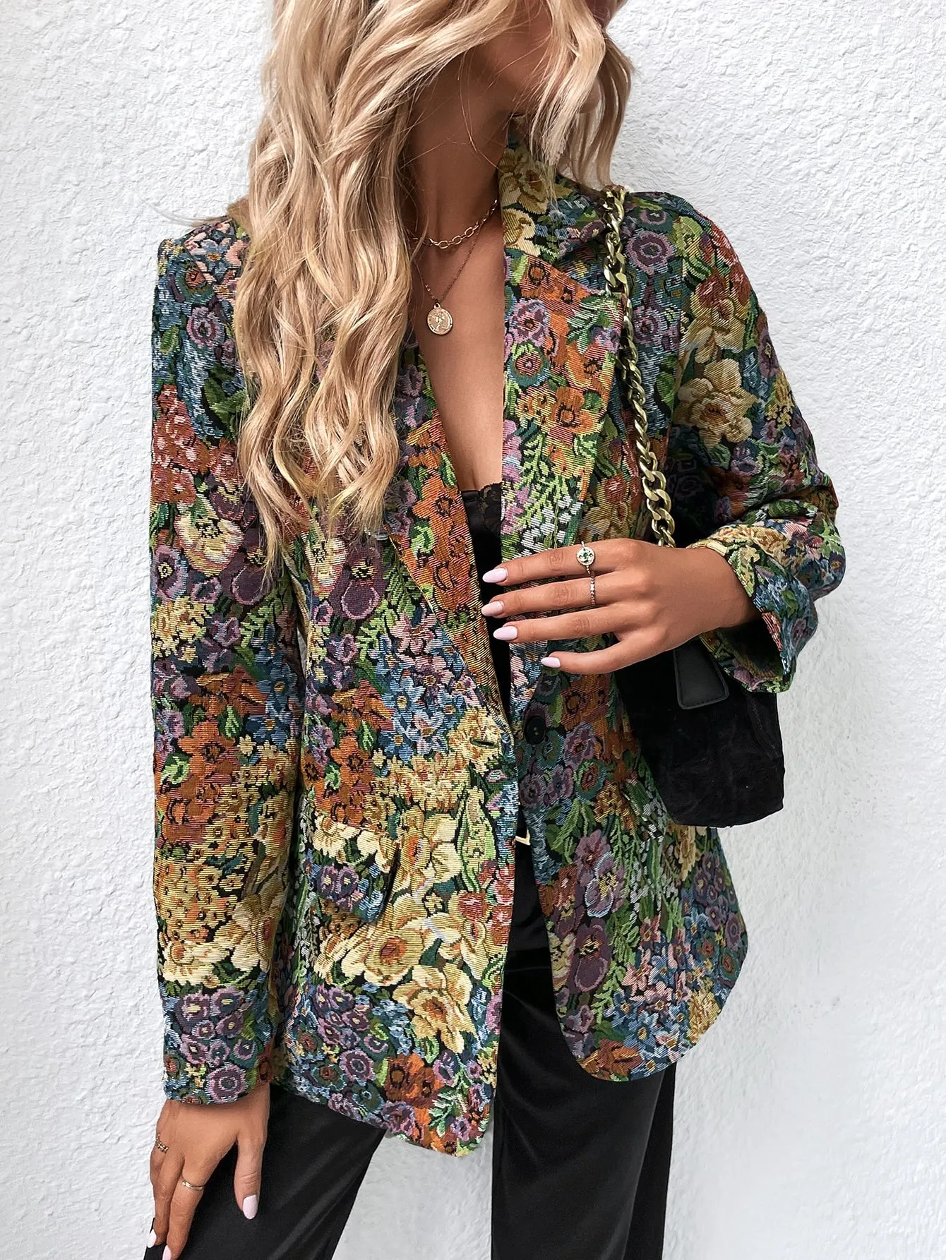 Allover Floral Print Single Button Blazer