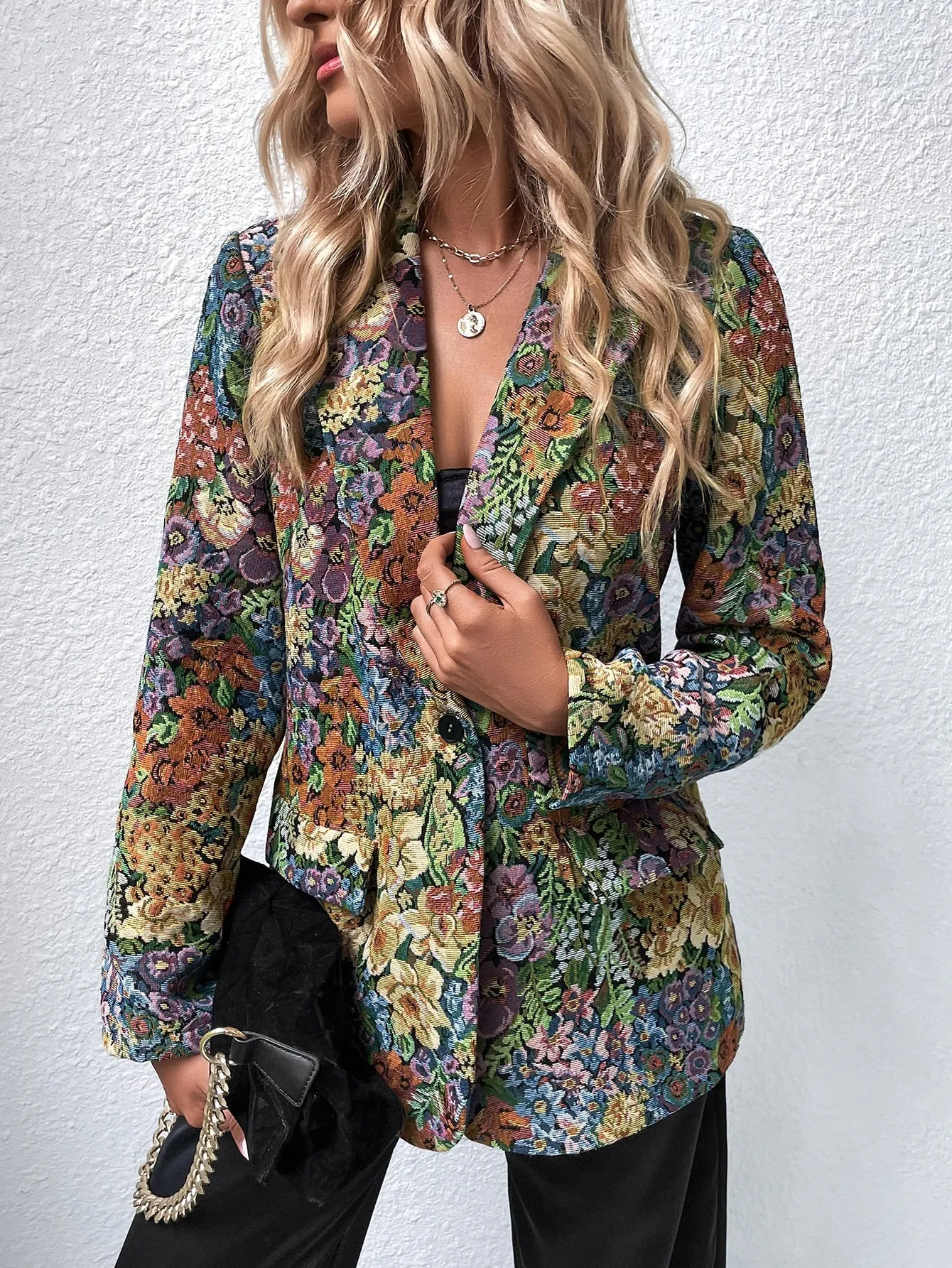 Allover Floral Print Single Button Blazer