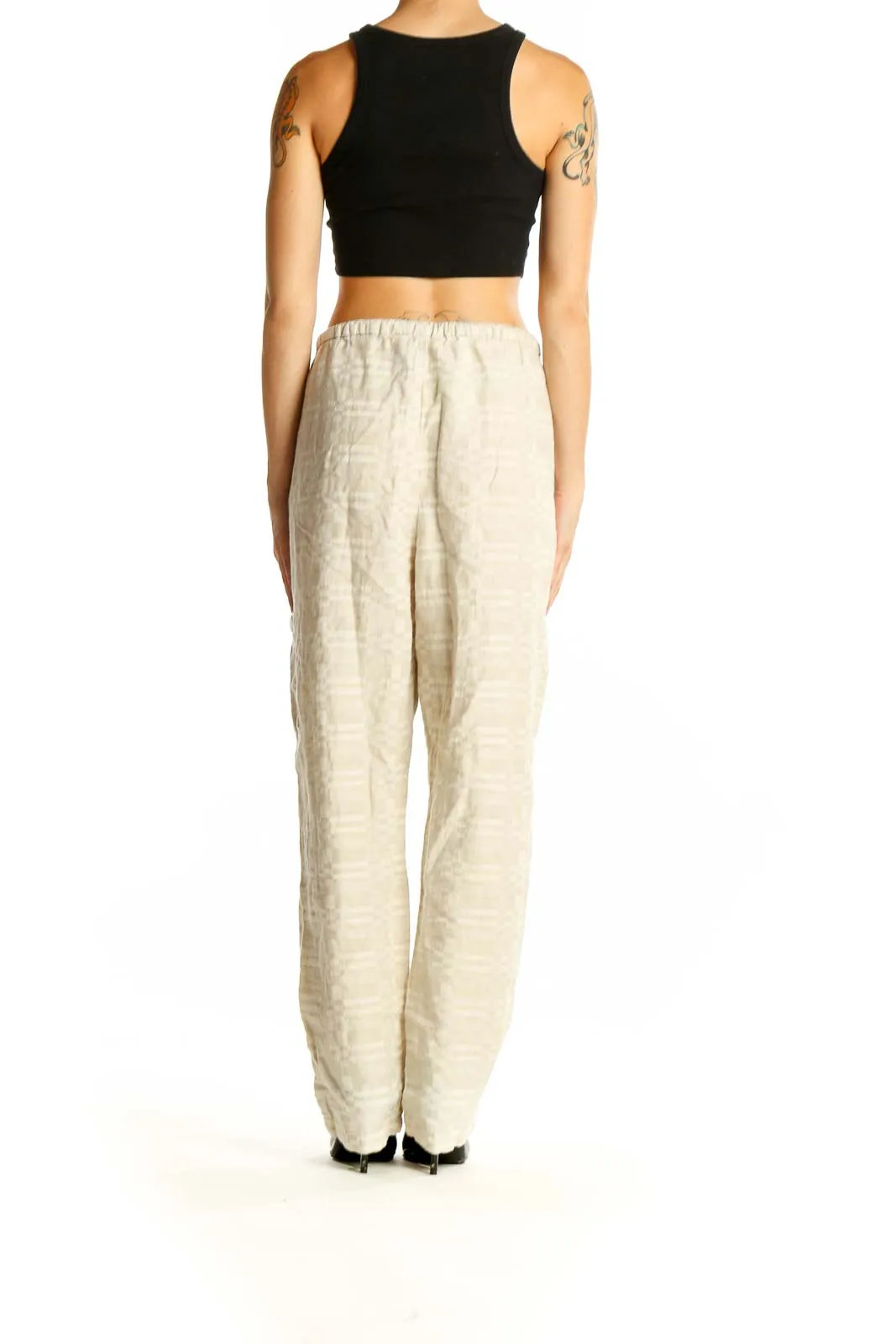 Beige Cotton-Linen Blend Relaxed Fit Pants