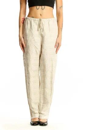 Beige Cotton-Linen Blend Relaxed Fit Pants