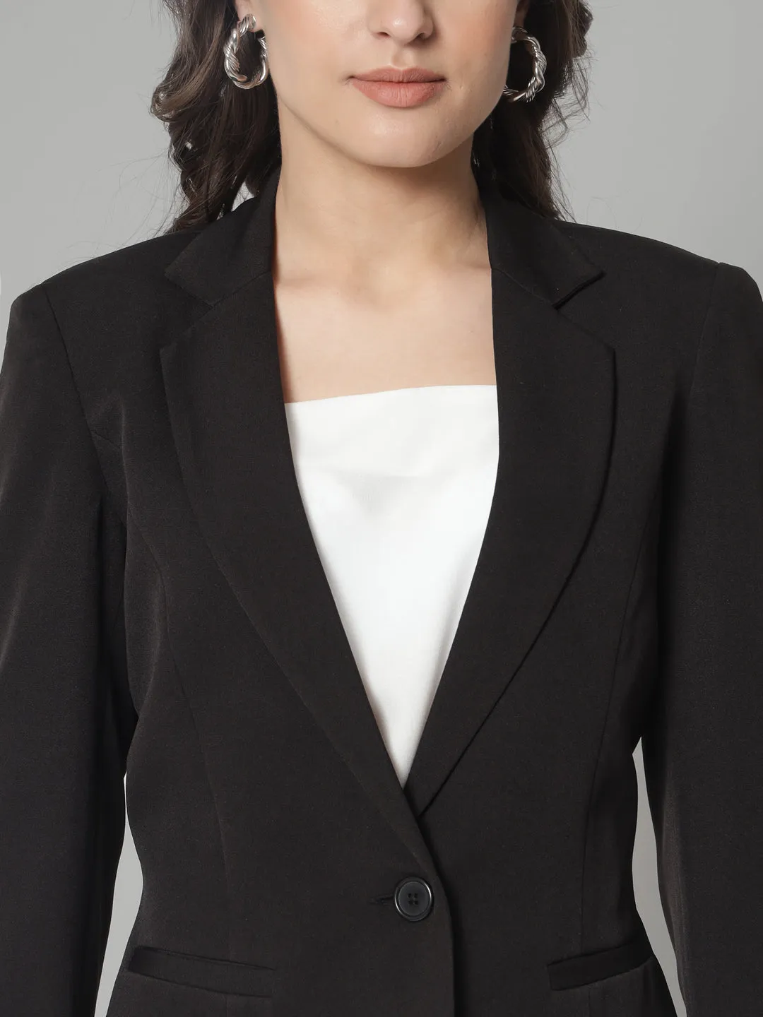 Black Marina Polyester Stretch Notch Collar Blazer