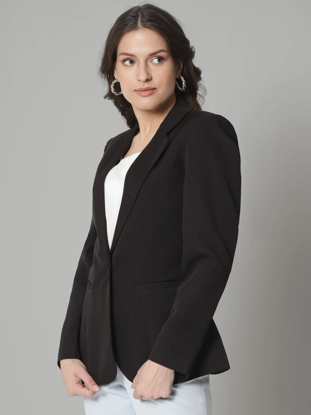 Black Marina Polyester Stretch Notch Collar Blazer