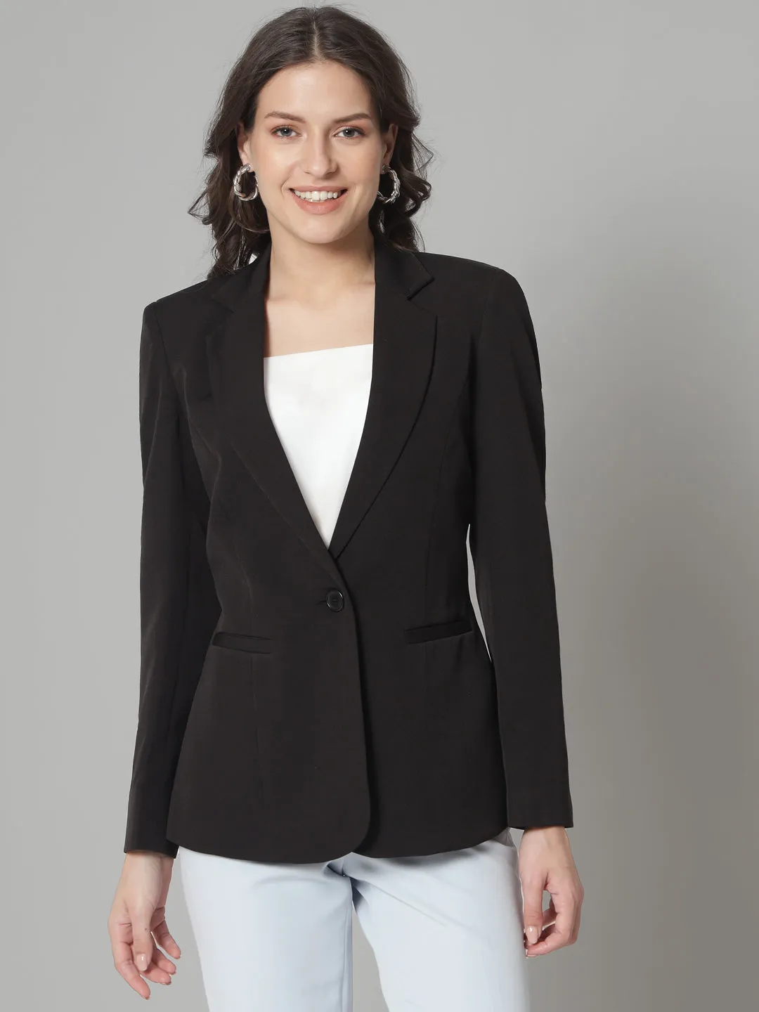 Black Marina Polyester Stretch Notch Collar Blazer