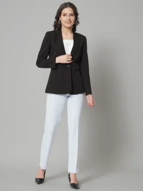 Black Marina Polyester Stretch Notch Collar Blazer