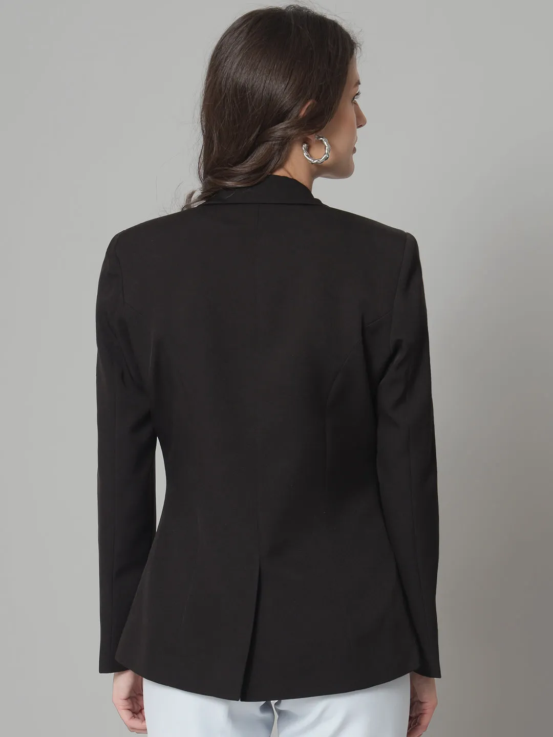 Black Marina Polyester Stretch Notch Collar Blazer