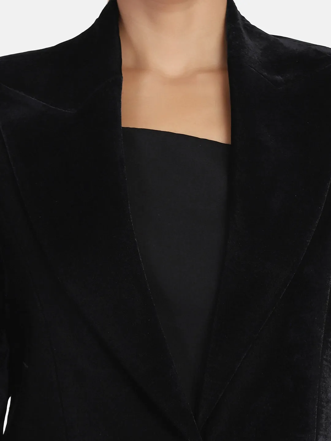 Black Velvet Blended Polyester Blazer