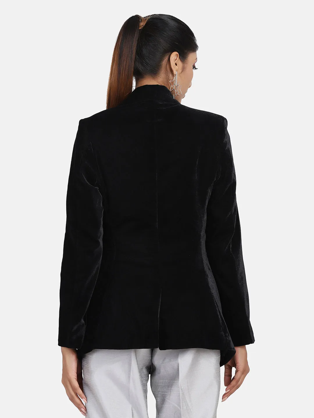 Black Velvet Blended Polyester Blazer