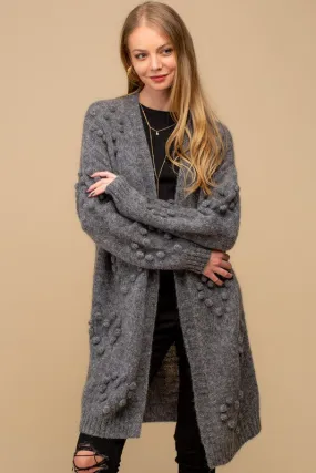 Charcoal Pom Cardigan