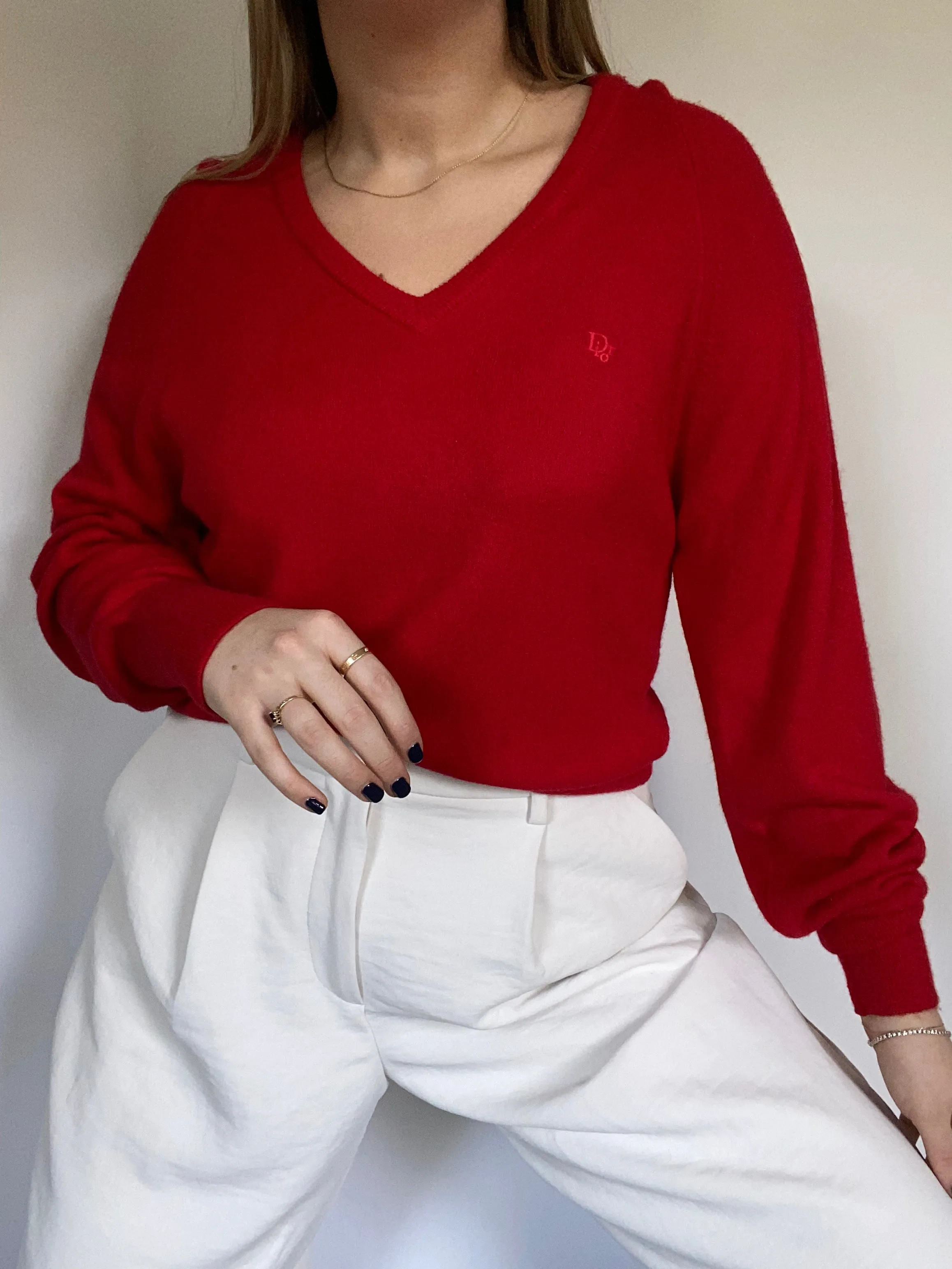 Christian Dior Logo Red Sweater Size S