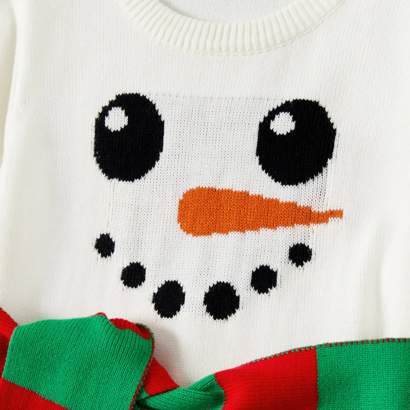 Christmas Family Matching Snowman Graphic White Knitted Belted Dresses and Tops Sets