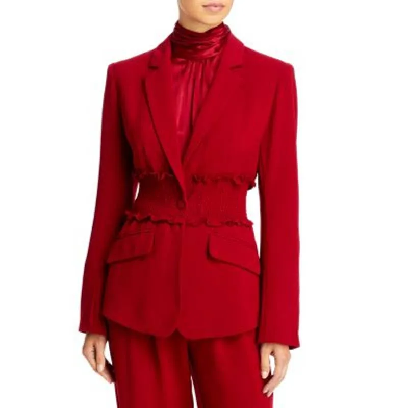 Cinq a Sept Ladies Ruffled Cranberry Red "Cyndi" Blazer w/ Smocked Waist