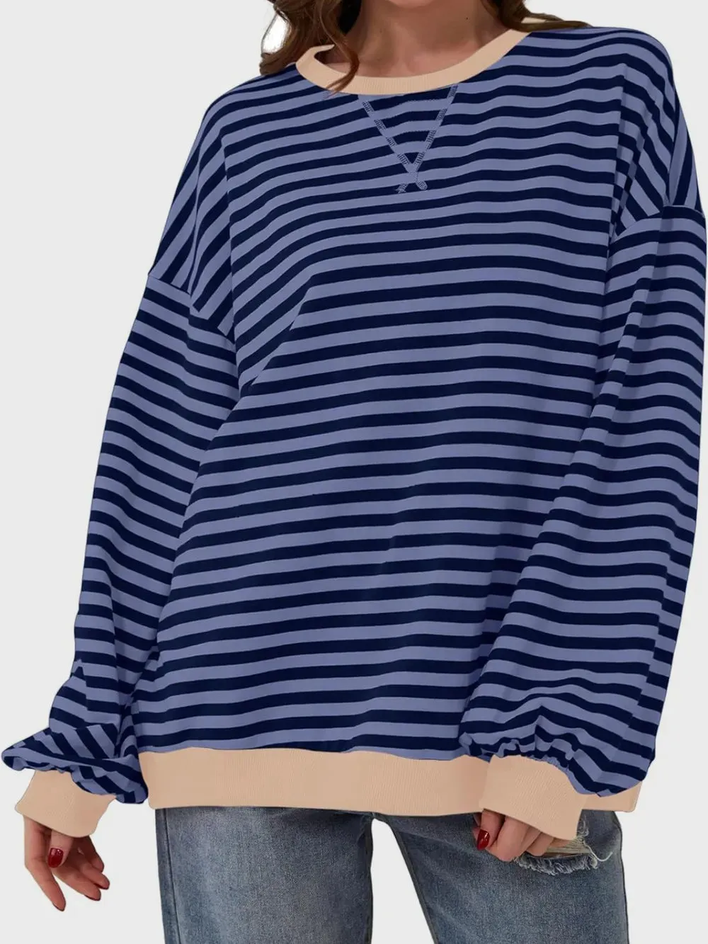 Comfy Time - Contrast Striped Long Sleeve Sweatshirt