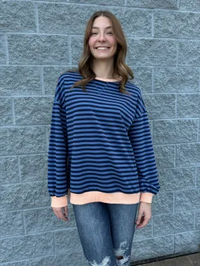 Comfy Time - Contrast Striped Long Sleeve Sweatshirt