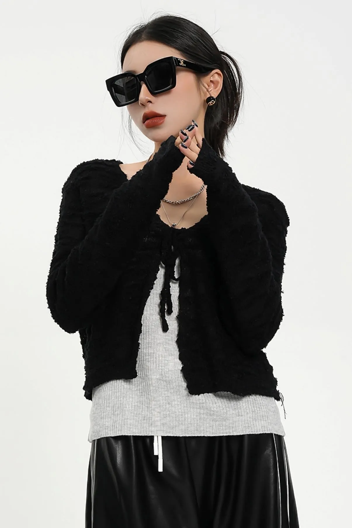 Cozy Cropped Cardigan Set - Textured Knit Sweater Duo