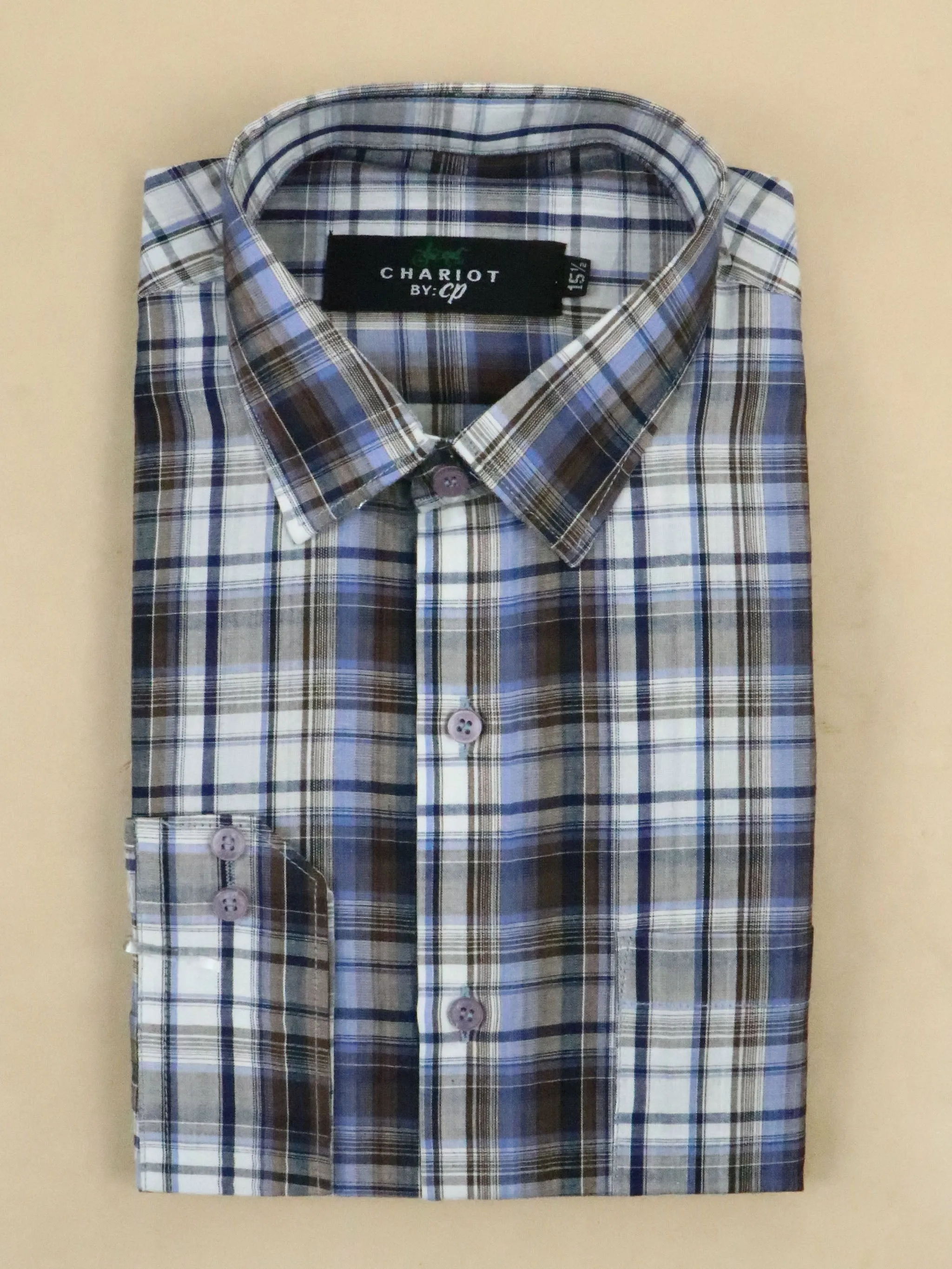 Dark Brown Checks Formal Dress Shirt For Men MFS131