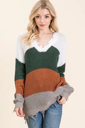 Distressed Stripe Sweater- T910