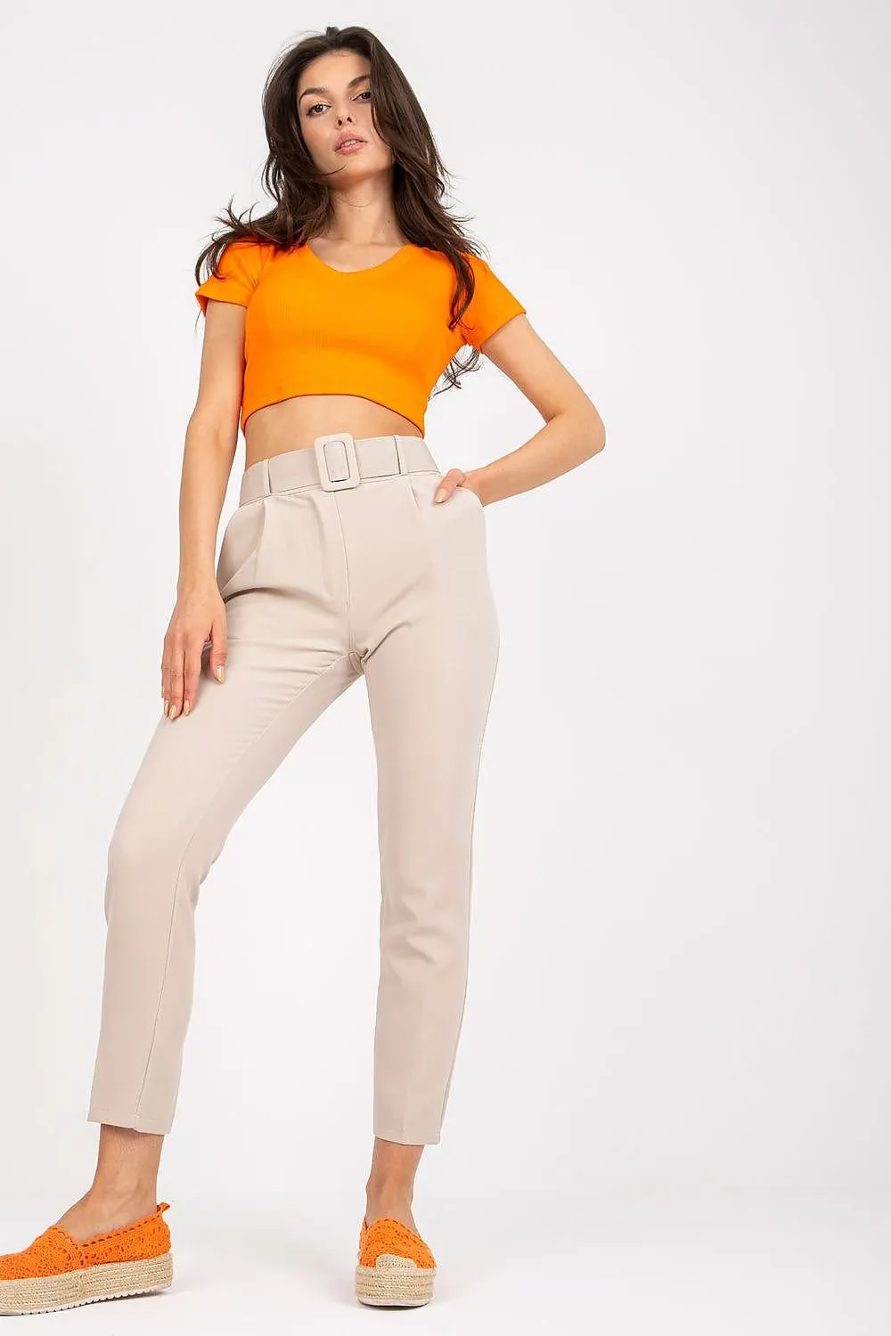 Elegant High-Waisted Pants with Chic Belt and Functional Pockets