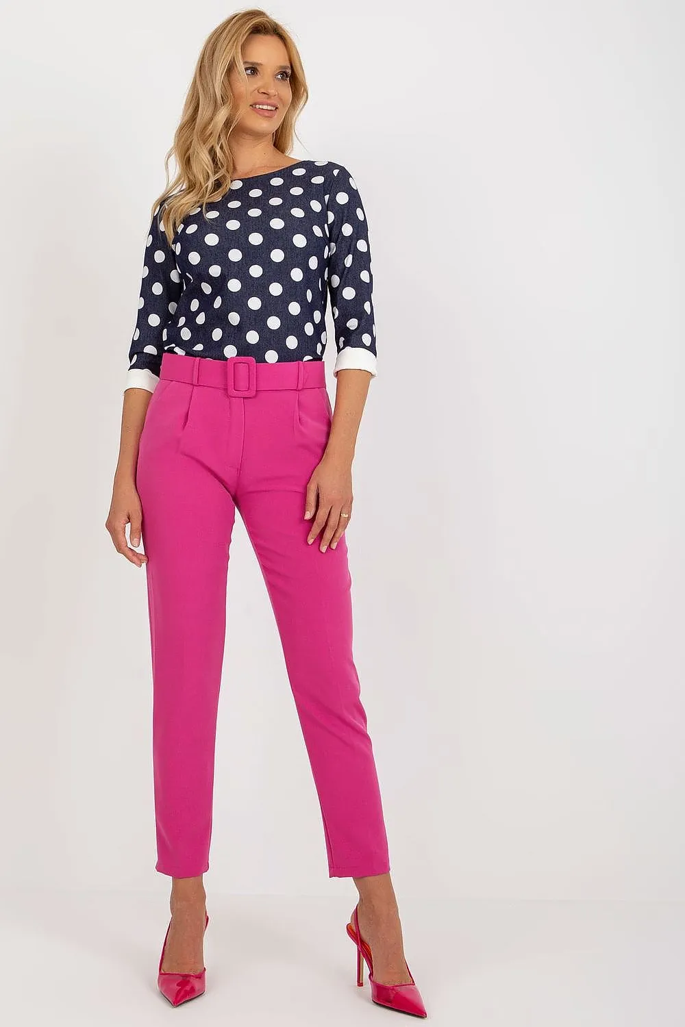 Elegant High-Waisted Pants with Chic Belt and Functional Pockets