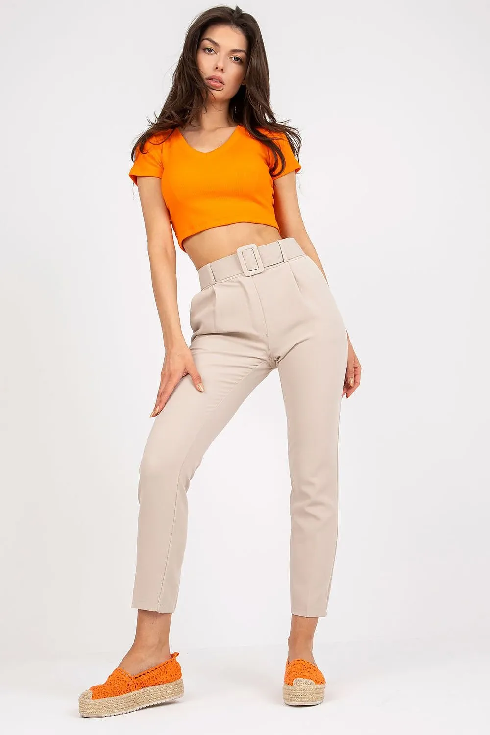 Elegant High-Waisted Pants with Chic Belt and Functional Pockets