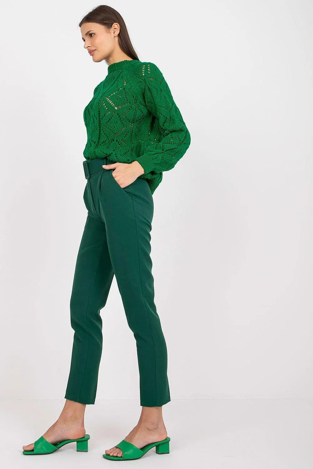 Elegant High-Waisted Pants with Chic Belt and Functional Pockets