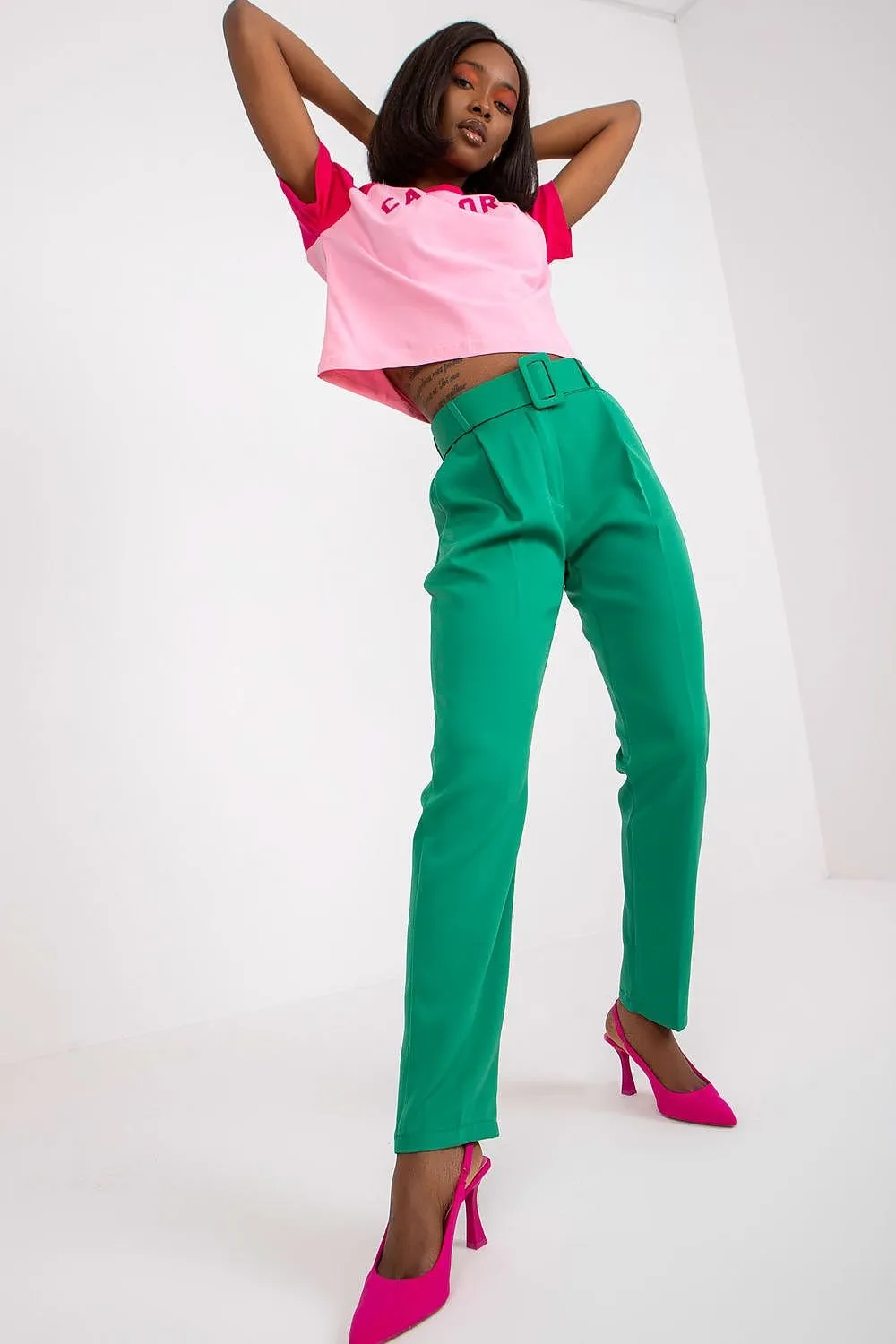 Elegant High-Waisted Pants with Chic Belt and Functional Pockets