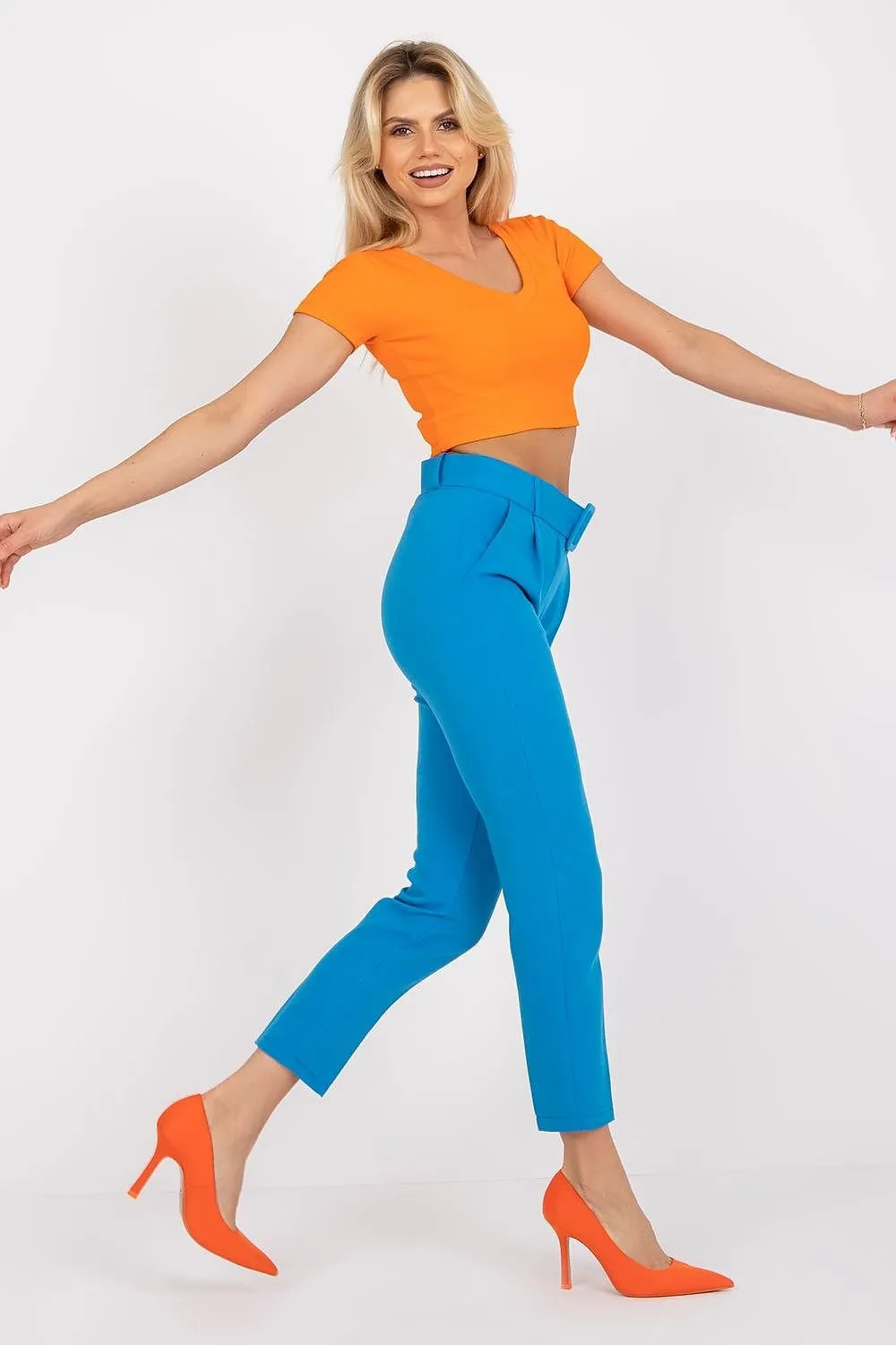 Elegant High-Waisted Pants with Chic Belt and Functional Pockets