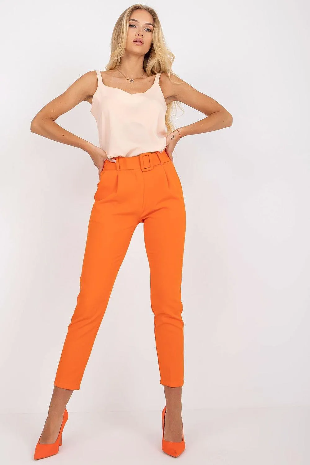 Elegant High-Waisted Pants with Chic Belt and Functional Pockets