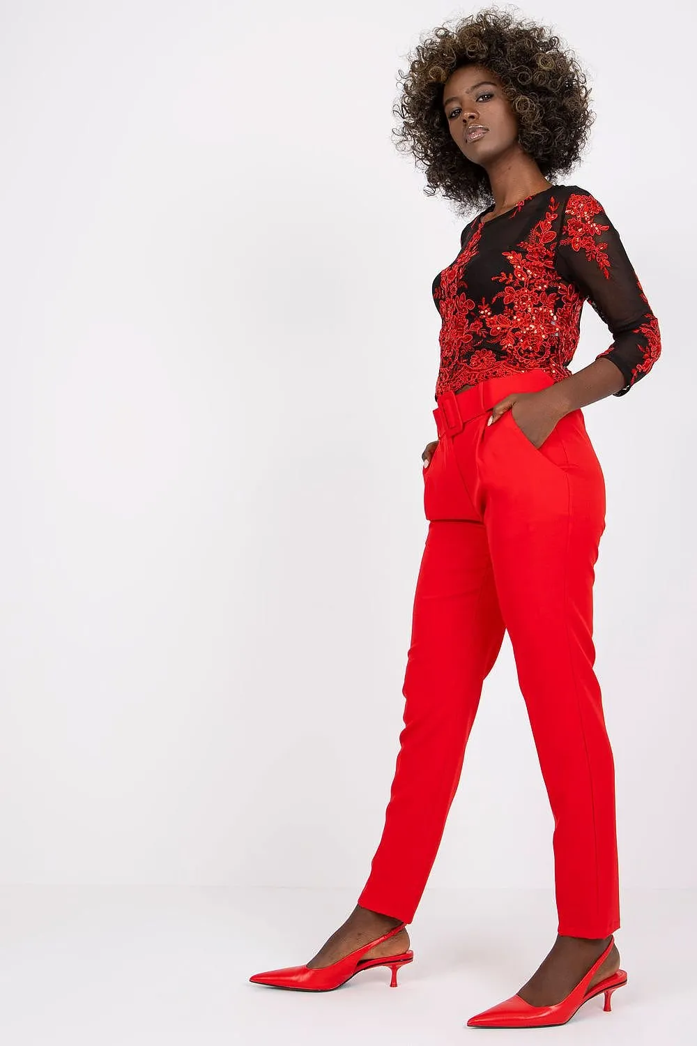 Elegant High-Waisted Pants with Chic Belt and Functional Pockets