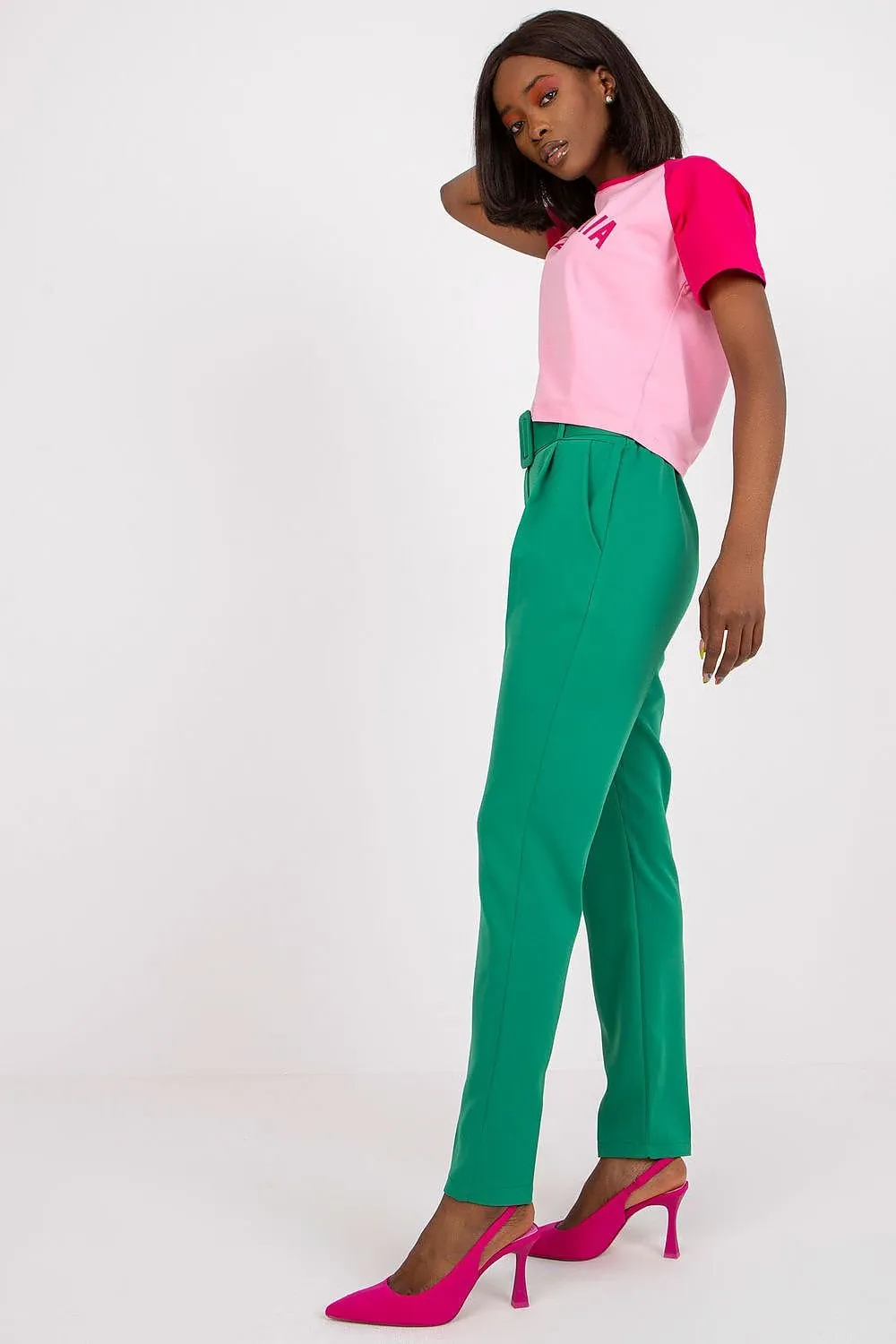 Elegant High-Waisted Pants with Chic Belt and Functional Pockets