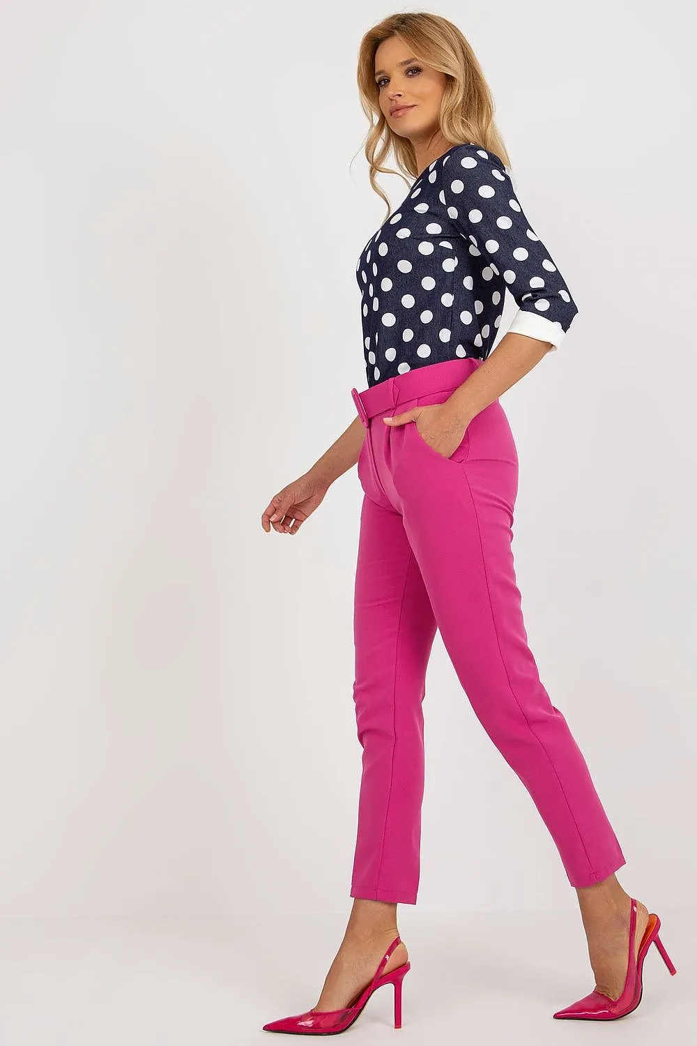 Elegant High-Waisted Pants with Chic Belt and Functional Pockets