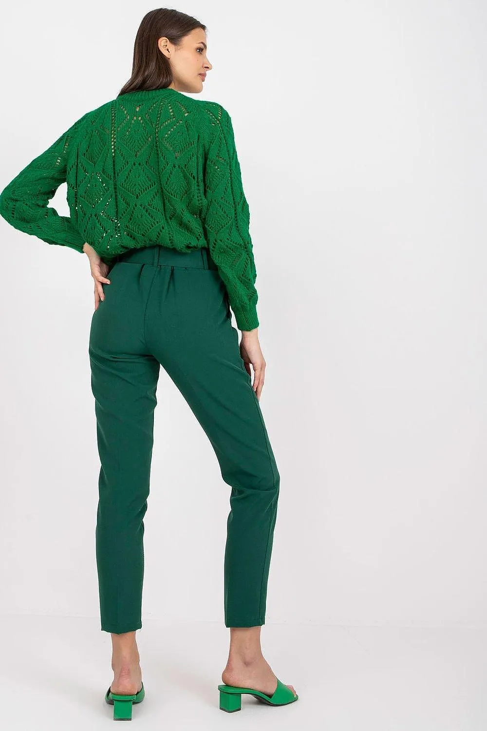 Elegant High-Waisted Pants with Chic Belt and Functional Pockets