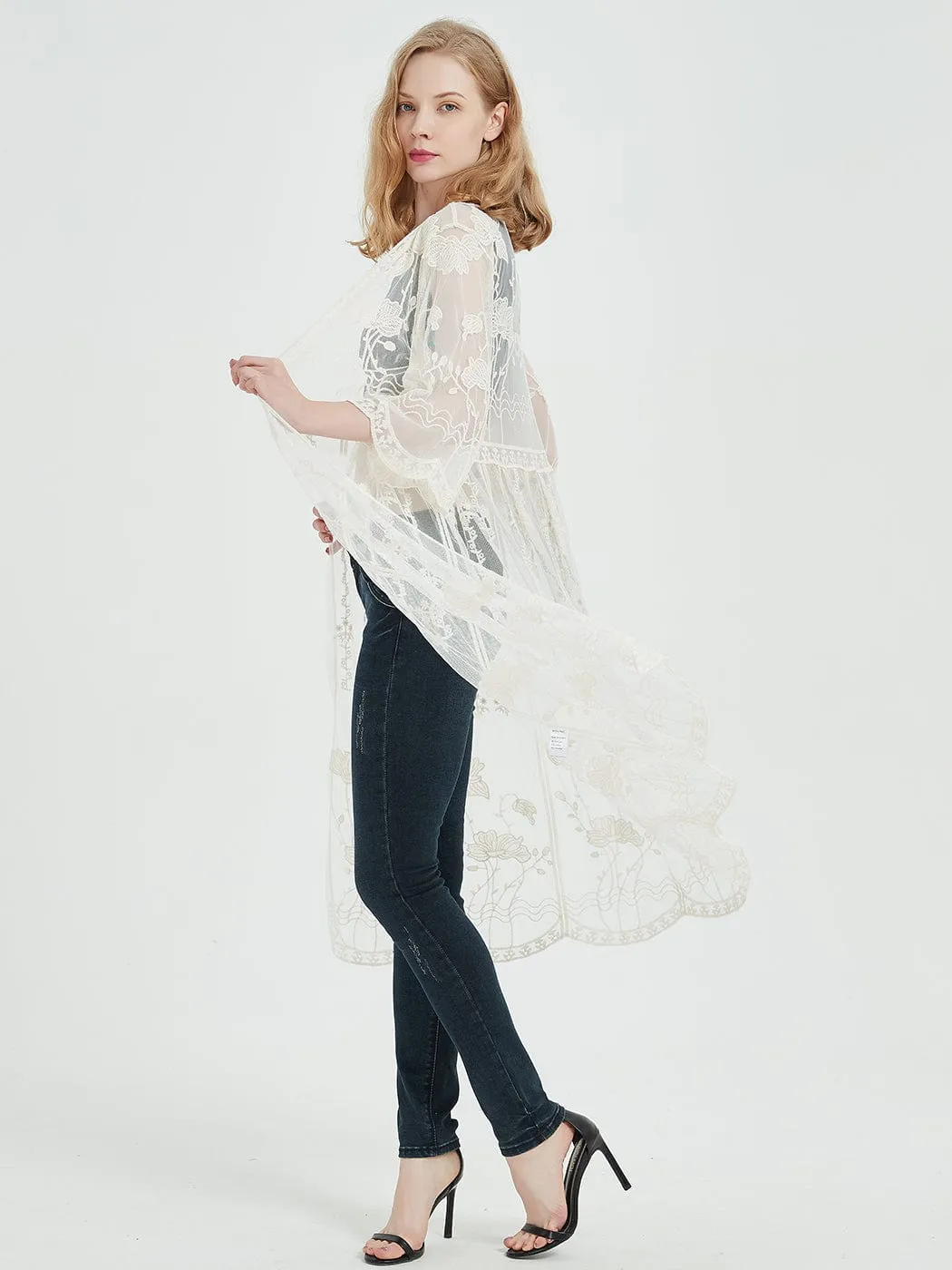 Embroidered Lace Kimono Cardigan