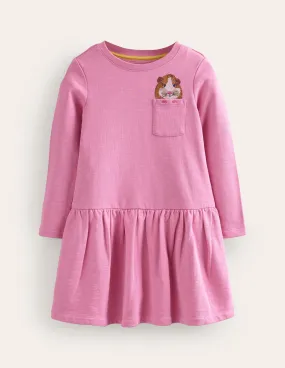 Embroidered Sweat Dress-Cosmos Pink Guinea Pig