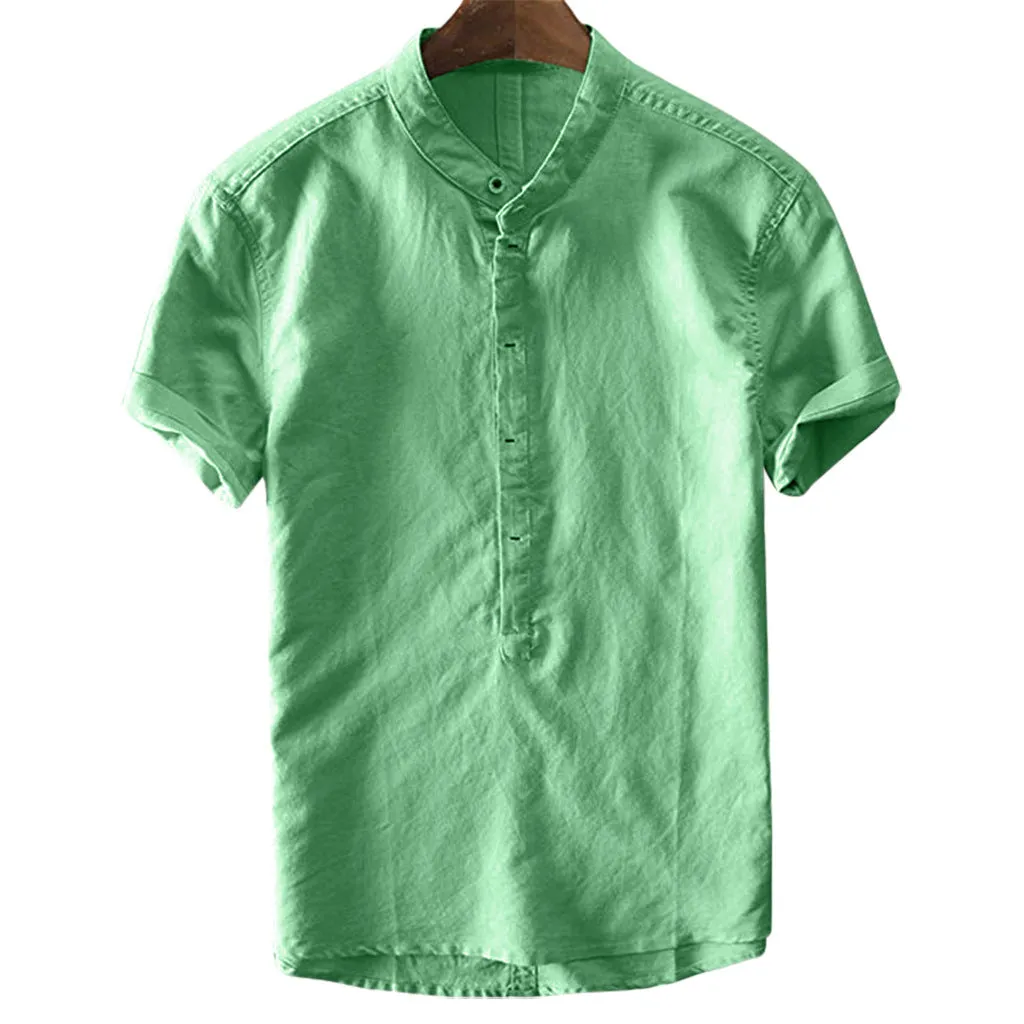 Europe Trendy Shirt Men Line Summer Casual Short Sleeve Cotton Blend Men Shirt