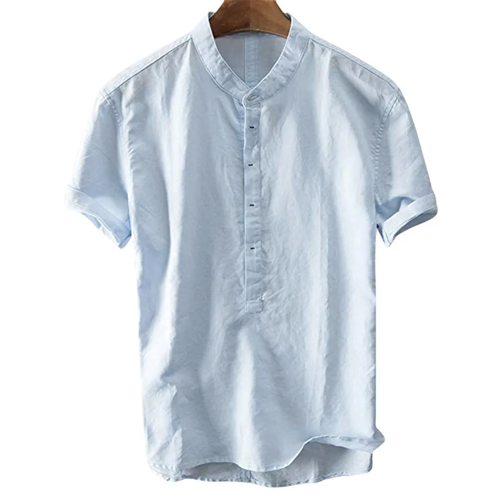 Europe Trendy Shirt Men Line Summer Casual Short Sleeve Cotton Blend Men Shirt