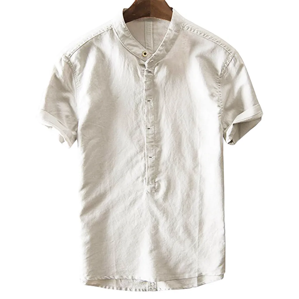 Europe Trendy Shirt Men Line Summer Casual Short Sleeve Cotton Blend Men Shirt