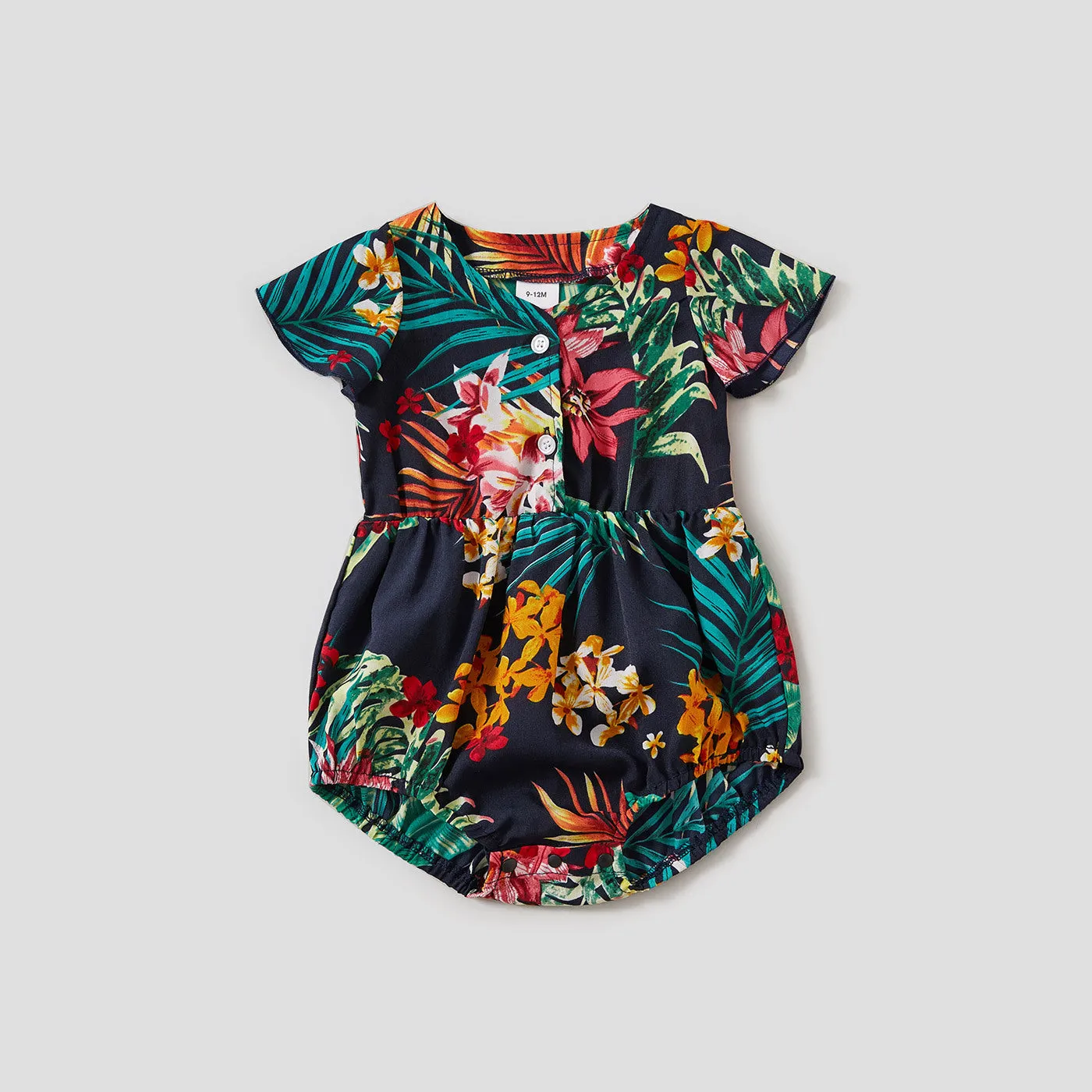 Family Matching All Over Floral Print Short-sleeve Belted Dresses and Colorblock T-shirts Sets