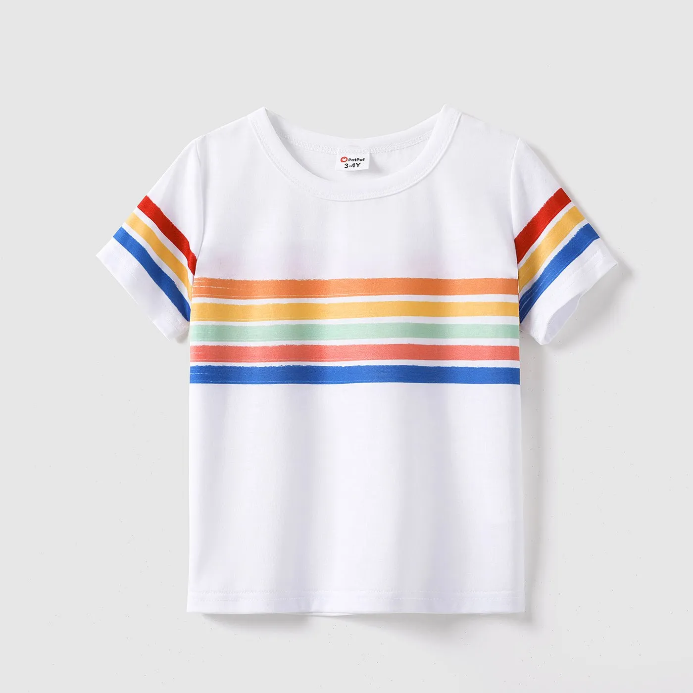 Family Matching Colorful Striped V Neck Flutter-sleeve Dresses and Short-sleeve T-shirts Sets