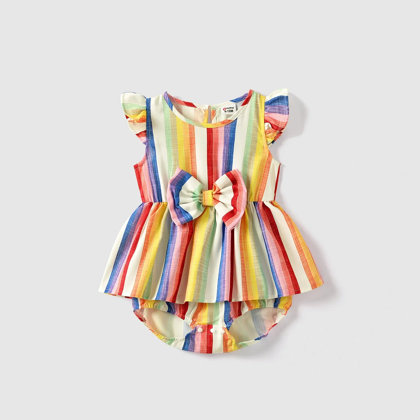 Family Matching Colorful Striped V Neck Flutter-sleeve Dresses and Short-sleeve T-shirts Sets