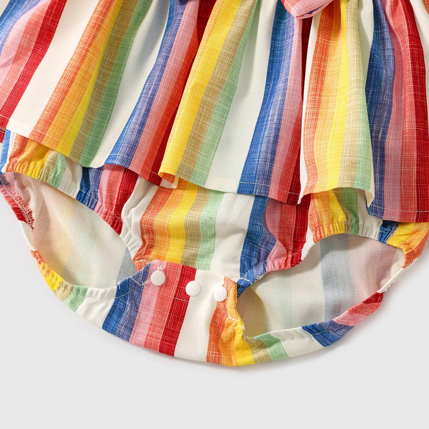 Family Matching Colorful Striped V Neck Flutter-sleeve Dresses and Short-sleeve T-shirts Sets