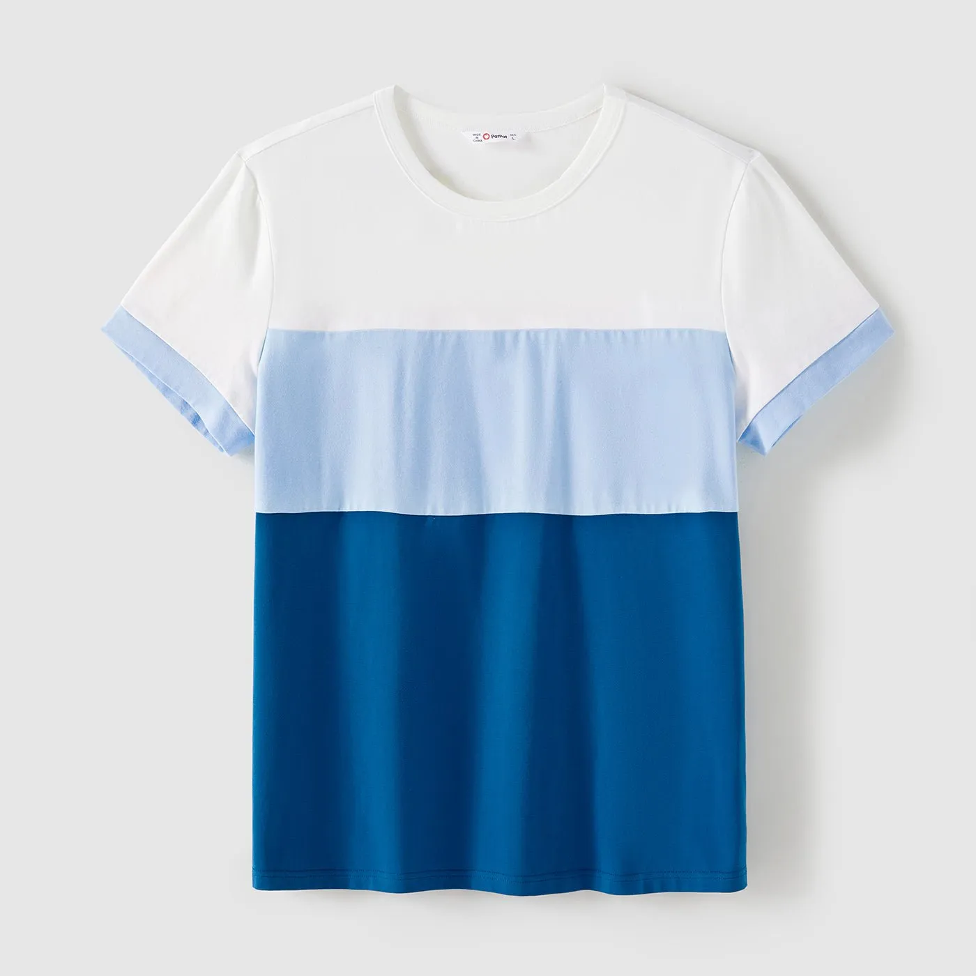 Family Matching Cotton Short-sleeve Colorblock T-shirts and Striped Floral Print V Neck Belted Dresses Sets