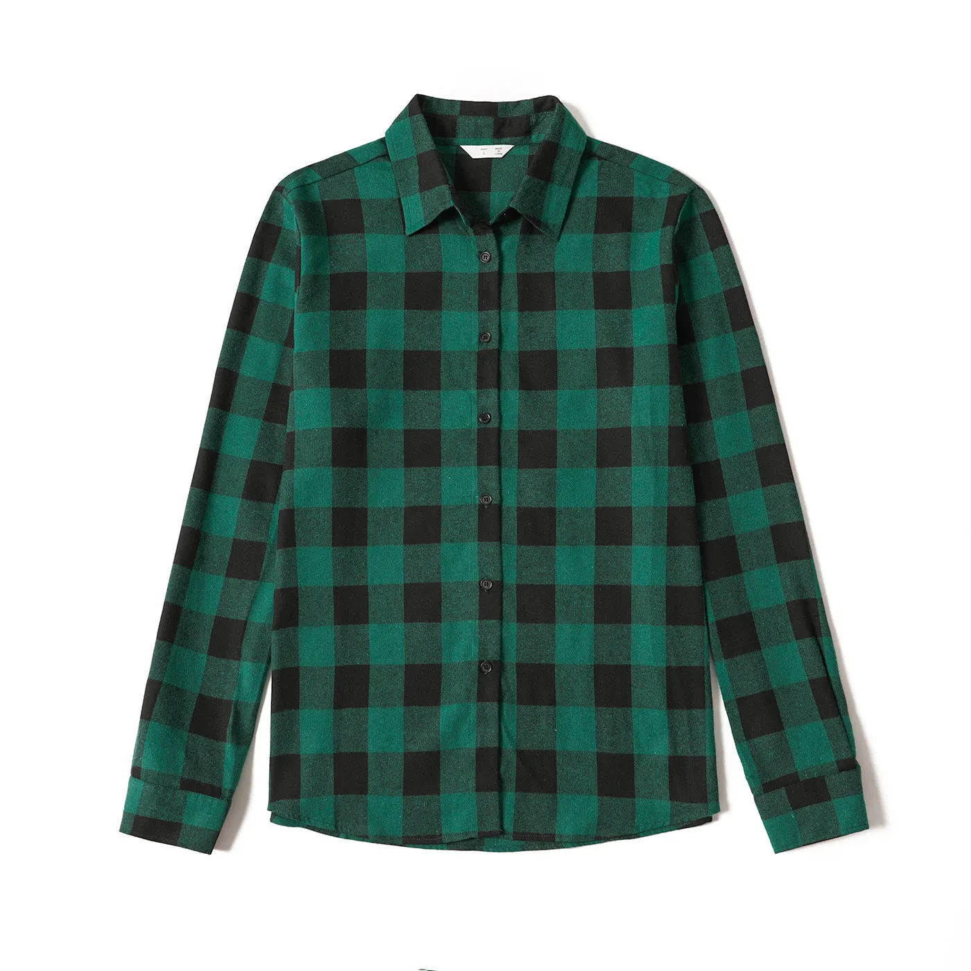 Family Matching Plaid Print Green Long-sleeve Family Dresses and Shirts Sets