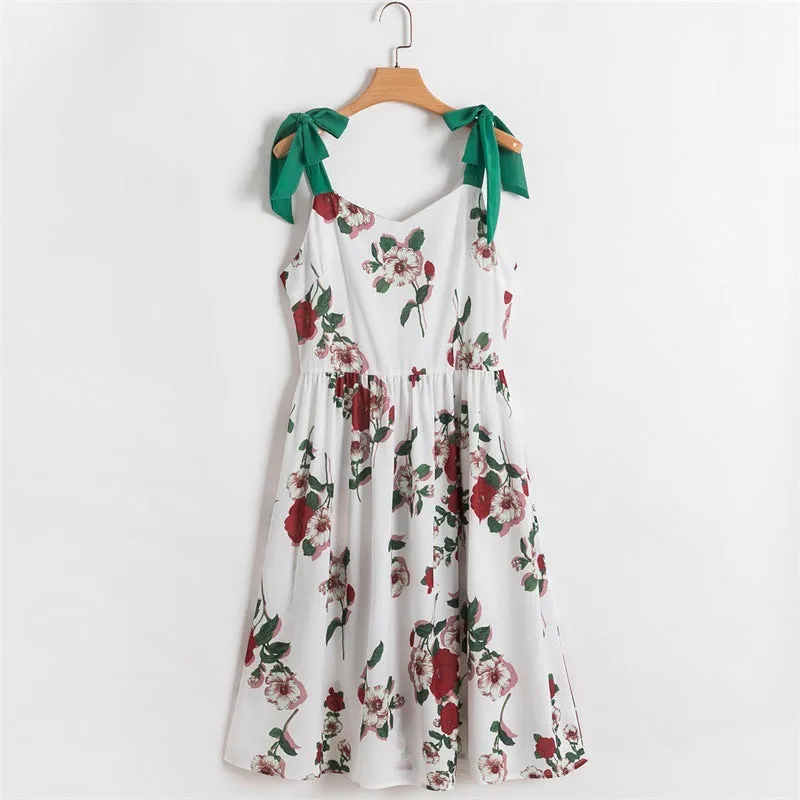 Floral Print V Neck Tie Shoulder Cami Dress for Mom and Me