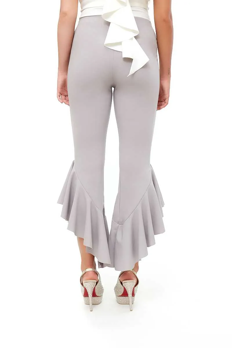 Flossie - Grey Draped Frill Trousers