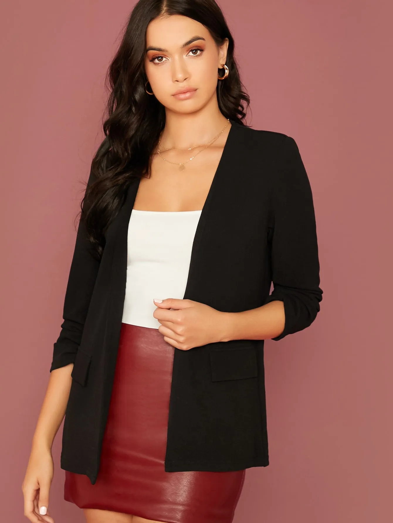 Gathered Sleeve Open Front Blazer