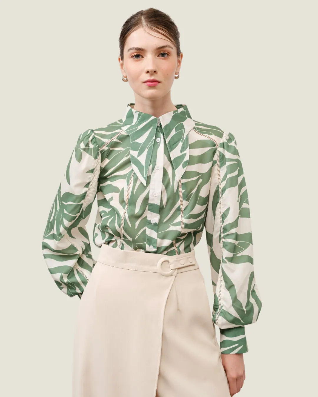 Green & Ivory Blouse Top