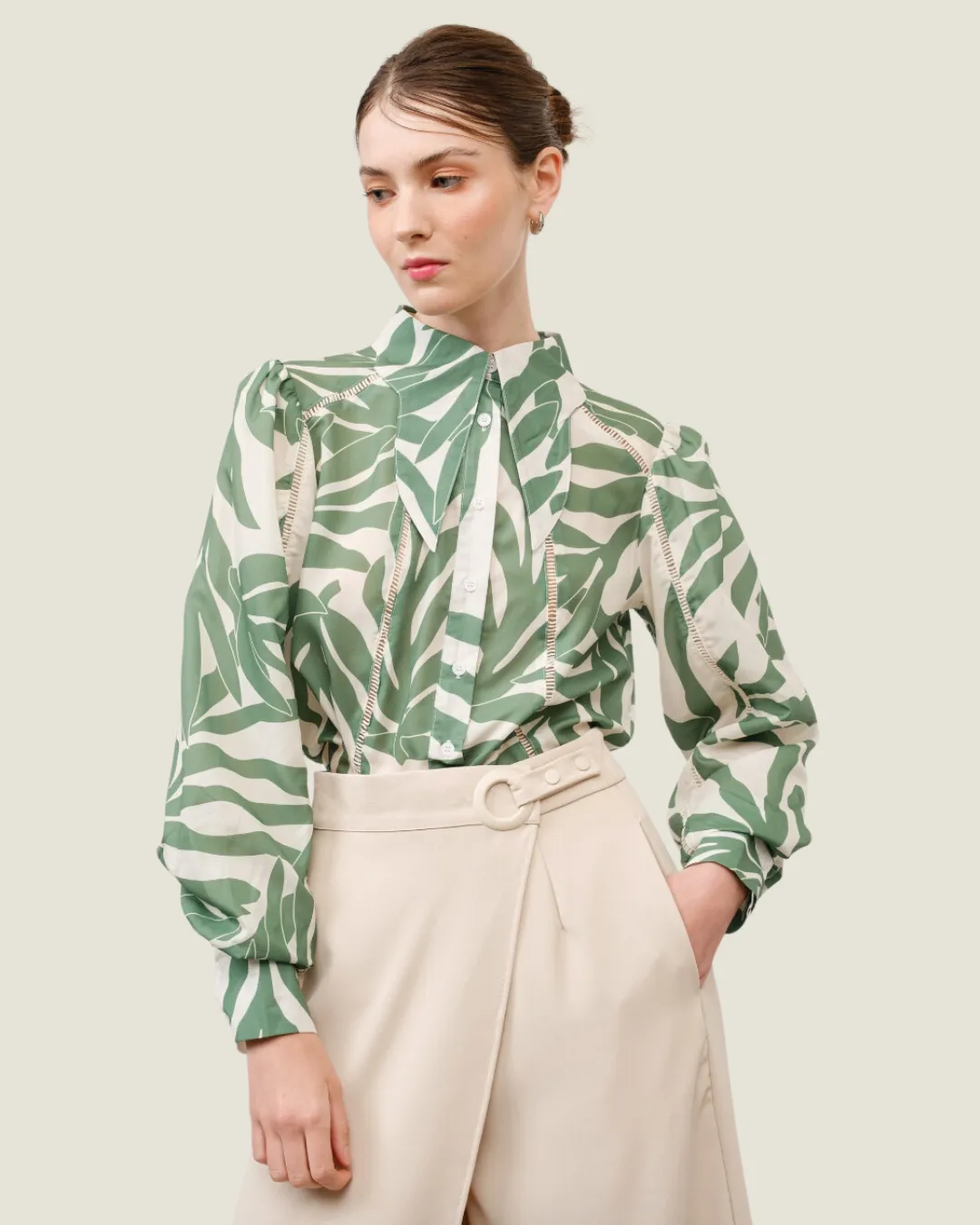 Green & Ivory Blouse Top