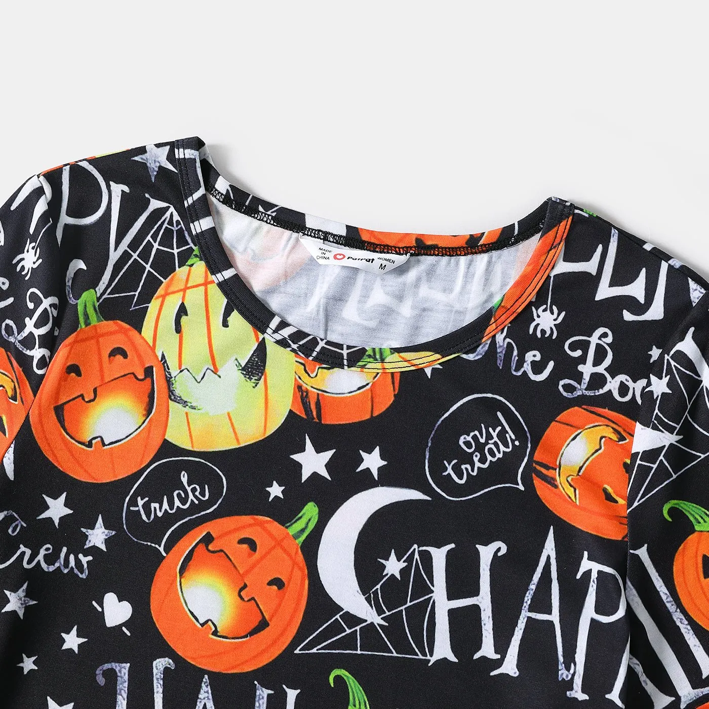 Halloween Allover Pumpkin & Letter Print Short-sleeve Bodycon T-shirt Dress for Mom and Me