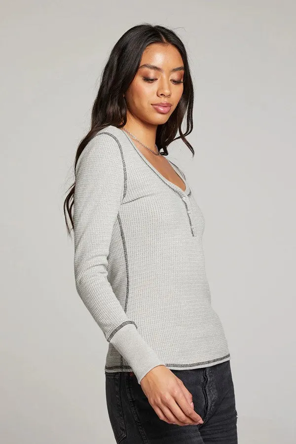 Heather Grey Long Sleeve Henley Top